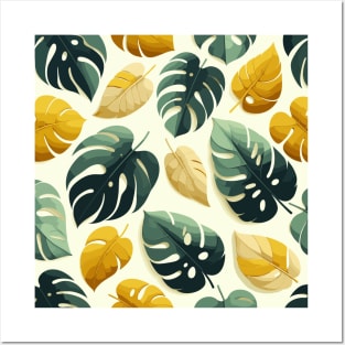 Yellow Green Monstera Tropical Leaves Posters and Art